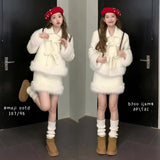 Small Scented Bow Hairy Collar Coat Milk Set Women's Winter High-Rise Half-Dress High-Sense Two Sets
