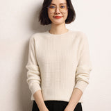 Cashmere 2026 Autumn And Winter Girl's New Round Collar Solid Color Waffle Jacket Short Loose Knitted Sweater