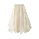 Net Yarn Dress Girl Spring New Nail Bead Irregular High Waist Front And Reverse Two Sides Wear Medium Long Yarn Skirt 2002