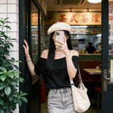 2026 Summer New Design Sense Loose Elastic Shoulder Small Blouse Women Short-Sleeved T-Shirts Are Thin