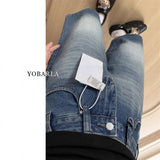 High Street Retro Broad-Legged Seven-Point Denim Mid-Swear Women Autumn High-Waisted Large-Size Thin Loose Straight Shorts