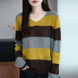 Fine-Woven Wool 2026 Autumn And Winter New Women's Loose V-Neck Color Wide-Snender T-Shirt With A Top-Bottomed Knitting Shirt