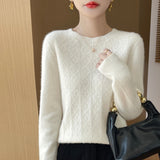 Line Ready-To-Wear Pure Wool 2026 Autumn And Winter New Women's Round Collar Short Hollow Twist Knitted Sweater