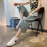 Seven-Point Jeans Women's Broad-Legged Trousers 2025 Summer Thin High-Rise Thin Haired Edge Thighs Straight Trousers Small