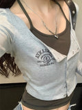 Vintage Design Fake Two Long-Sleeved T-Shirts Girls Early Autumn Hottie Short Hanging Neck Top Bottom Shirt