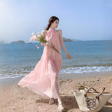 Designing A Small Blue Hanging Neck T-Shirt With Super Fairy Slings Long Skirt Seaside Holiday Photo Dress