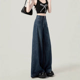 High-Rise Wide-Legged Jeans Women's Summer Trend New Thin Small Lazy Loose Dark Blue Straight Pants