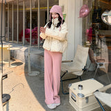 Pink Crushed Cotton Coat Woman 2025 New Autumn And Winter Korean Lovely Milk High-End Lazy Style Wearing Top