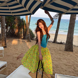 Dopamine Summer Beauty Ootd Wears A Hanging Neck Suspension Summer Set Women's New Island Vacation Skirt
