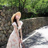 French Gentle Roses Crumbs Waist Dress Women's Unique Beautiful Temperament Lotus Leaf Side Fairy Beautiful Dress