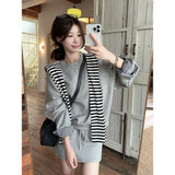 Tmall Quality Early Autumn Two Sets Of Tide Shawls Stacked With Korean Loose Long-Sleeved Edgy High-Waisted Rope Half-Dressed Woman