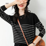 Wool Blending 2026 Autumn And Winter New Lady Loose Round Neck Stripe Short-Singed Knitted Sweater