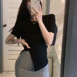 Short-Sleeved T-Shirts For Girls Summer Korean Version Of The Pendt Fork And Bottom Shirt Girl Fashion Design Feeling