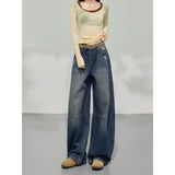 Vintage Scissor Jeans Women Autumn And Winter Trend With New Loose Design Wide-Legged Pants
