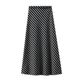 Autumn New Knitted High-End Retro-Striped Twilled Half-Dressed Dress 2025 Thin Dress Woman 99991