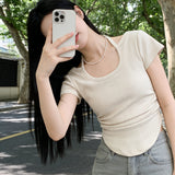 Design Sense Care Machine Hanging Neck With Short T-Shirt Girls Summer Slimming Hottie Shoulder Short Sleeve Top