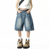 Jinjing's Same Denim Trousers In The Summer New Loose Leisure Shorts Wide-Legged Scissors Five-Point Trousers