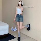 Vintage Elastic Denim Shorts Women Summer New Small High-Waisted Hot Trousers