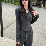 Net Red Wind Thin Age To Reduce The Age Of Fashionable Casual Suit Women's Spring And Autumn Hooded Body Broad Leg Pants Loose Two Sets