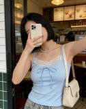 Threaded Solid Color Lace Slings Waist Vest Women's Clothing 2026 Summer Korean Version Of The Bow Top