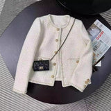 Spring And Autumn 2025 New Korean Version Of The White French Short Style Small Fragrant Temperament Coarse Flowers Coat Woman