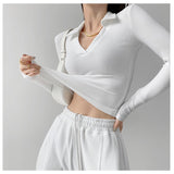 Hottie Sexy V-Neck Thin Bottom Shirt 2026 Early Autumn Solid Sleeve Polo Shirt In Tide T-Shirt
