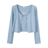 Slinged Vest Open-Shirt Two Sets Of Women 2025 Spring New Long-Sleeved Short-Sleeved Knitting Knitting Jersey Hottie Set