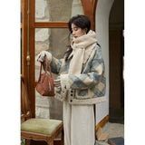 2025 Autumn And Winter New Lattice Coat Women 2025 New Winter Splicing Lamb Hair Coat Woman