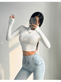 Pure Hot Girl Half-High Collar Shoulder Long-Sleeved T-Shirt Autumn And Winter New Side-Waist Folded Elastic Repair Shirt Short