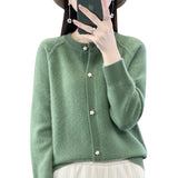 Wool Blended 2026 Autumn And Winter New Round Collar Short Solid Color Thick Shoulder Sleeve Star Buckle Knitted Cardigan Sweater