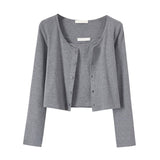 Slinged Vest Open-Shirt Two Sets Of Women 2025 Spring New Long-Sleeved Short-Sleeved Knitting Knitting Jersey Hottie Set