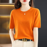 Wool Blended 2026 Autumn And Winter Women's New Loose Round-Neck Short-Case Small Design Short-Sleeved Top Knitwear Shirt