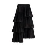 Autumn And Winter Korean Version Asymmetrical Folded Cake Dress Girl With Long Lotus Leaves Side Irregular Skirt 8255