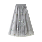 3D Three-Dimensional Embroidery Dragonfrog Embellishing Net Yarn Dress Summer 3 Color French Romantic Skirt High Waist Dress 1810