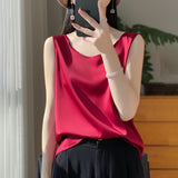 Silk Satin 2026 Spring And Summer New Women's Jacket Short Top Sleeveless Vest Necker Sling Sling Inside