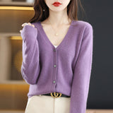 Wool Blended 2026 Autumn And Winter Women's New Loose V-Neck Solid-Color Short Top Knitted Cardigan Sweater Coat