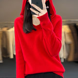 Line Ready-On-Line Ready-Clothing 100% Pure Wool 2026 Autumn And Winter New Women's V-Neck Hooded Hoodie Short Needle Sweater