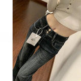 Blue-Gray Micro-Horn Jeans Women 2025 Autumn And Winter New High-Rise Thin Small Trumpet Trousers