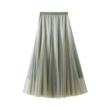 Gradient Color Bright Silk Dress Women's Half-Dress Skirt A-Shaped Skirt High Waist Swing Network Yarn 100-Fold Skirt Skirt Dress 8705