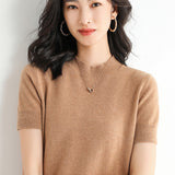 Wool Blended 2026 Autumn And Winter 2026 New Lady Body High-Necked Short-Sleeve Knitting Shirt