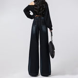 Vintage Blue Gray Wide-Legged Jeans Women's Winter Trend With New Loose High-Waisted Trousers