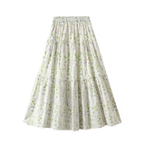 Korean Sweet Broken Flower Dress Dress Woman 2025 Summer A-Word Tight Waist Long Umbrella Skirt 2185