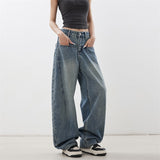 Blue Scissor Jeans Women 2025 Autumn And Winter Loose Broad Leg Trousers Design High Waist Wide Leg Pants New