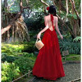 French Beauty V-Neck Hanging Neck Sling Dress Female Summer Super Fairy Sexy Back Beach Beach Dress