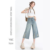 Seven-Point Jeans Women's Summer Thin 2025 New High-Waisted Loose Small Man Hair-Ripped 7-Point Pants