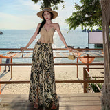 Bohemia Beach Skirts Women's Summer Seaside Wearing Thin Open Wide Leg Trousers Crushed Flowers Mop Trousers