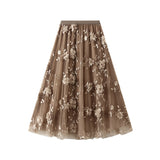 Net Yarn Embroidery Heavy Industry Half-Body Skirt Large-Size Dress 2025 Spring New A Word High-Waist Long Skirt 8692