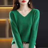 Wool Blending 2026 Autumn And Winter New Women's Loose V-Neck Solid Color Short Pit With Top Of The Bottom Knitting Shirt