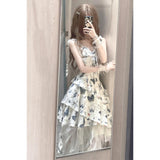 French Design-Sensitive Butterfly-Print Sling Dress Women's Summer Irregular Net Yarn Half-Dress Fashion Dress