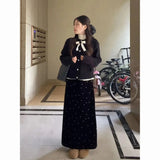 French Lady Three-Piece Set Of Gentle Wind Knitted Cardigan With Wave Point Bottom Shirt Women Winter High Waist Half Skirt